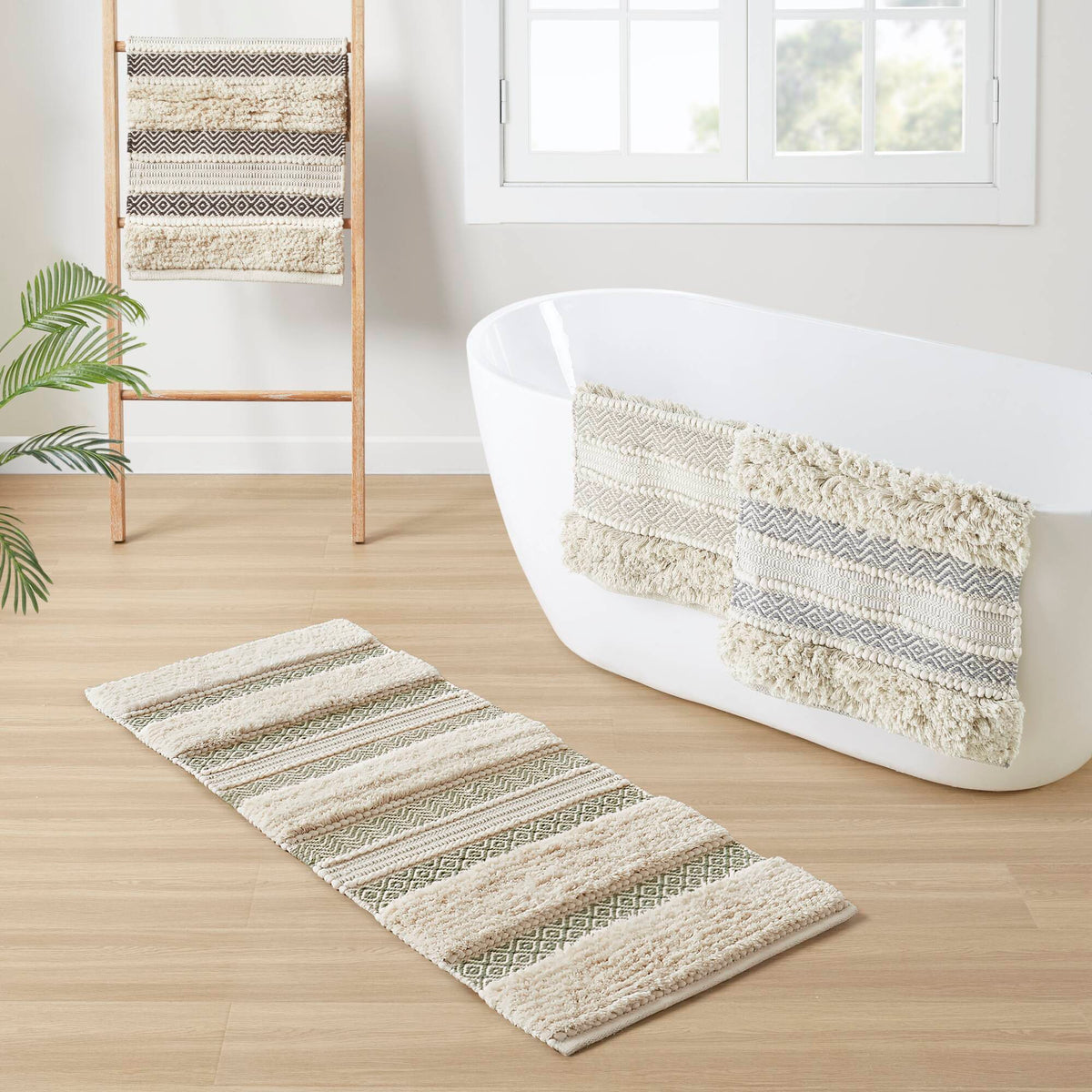 Asher Woven Texture Stripe Bath Rug - Sage Green