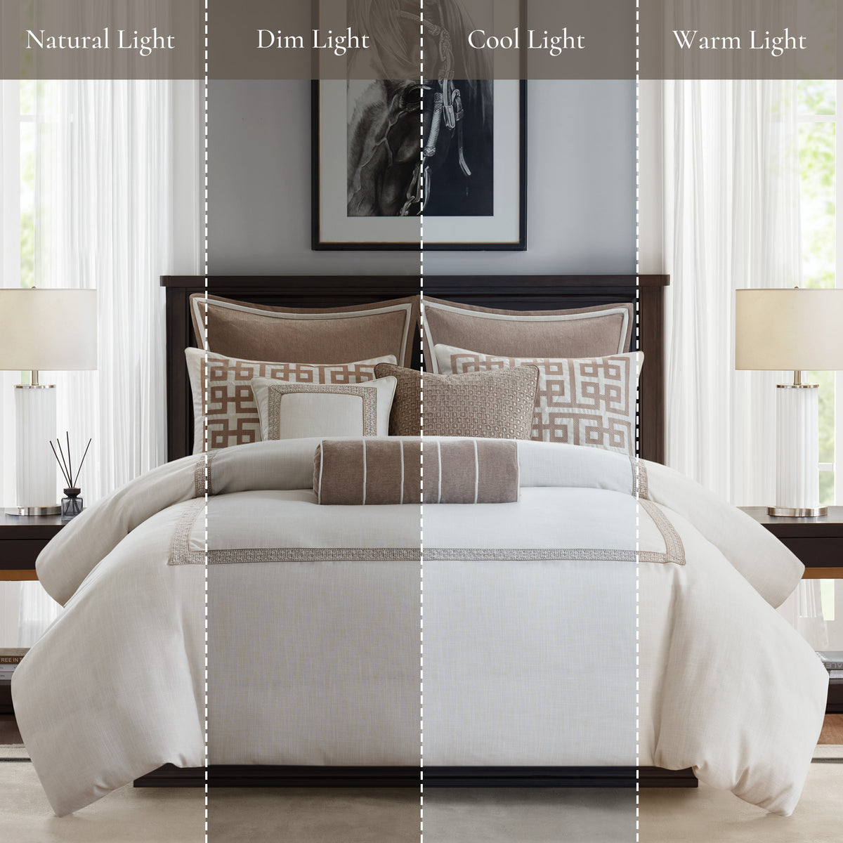 Jarvis Embroidery Oversized Duvet Style Comforter Set - Tan/Ivory