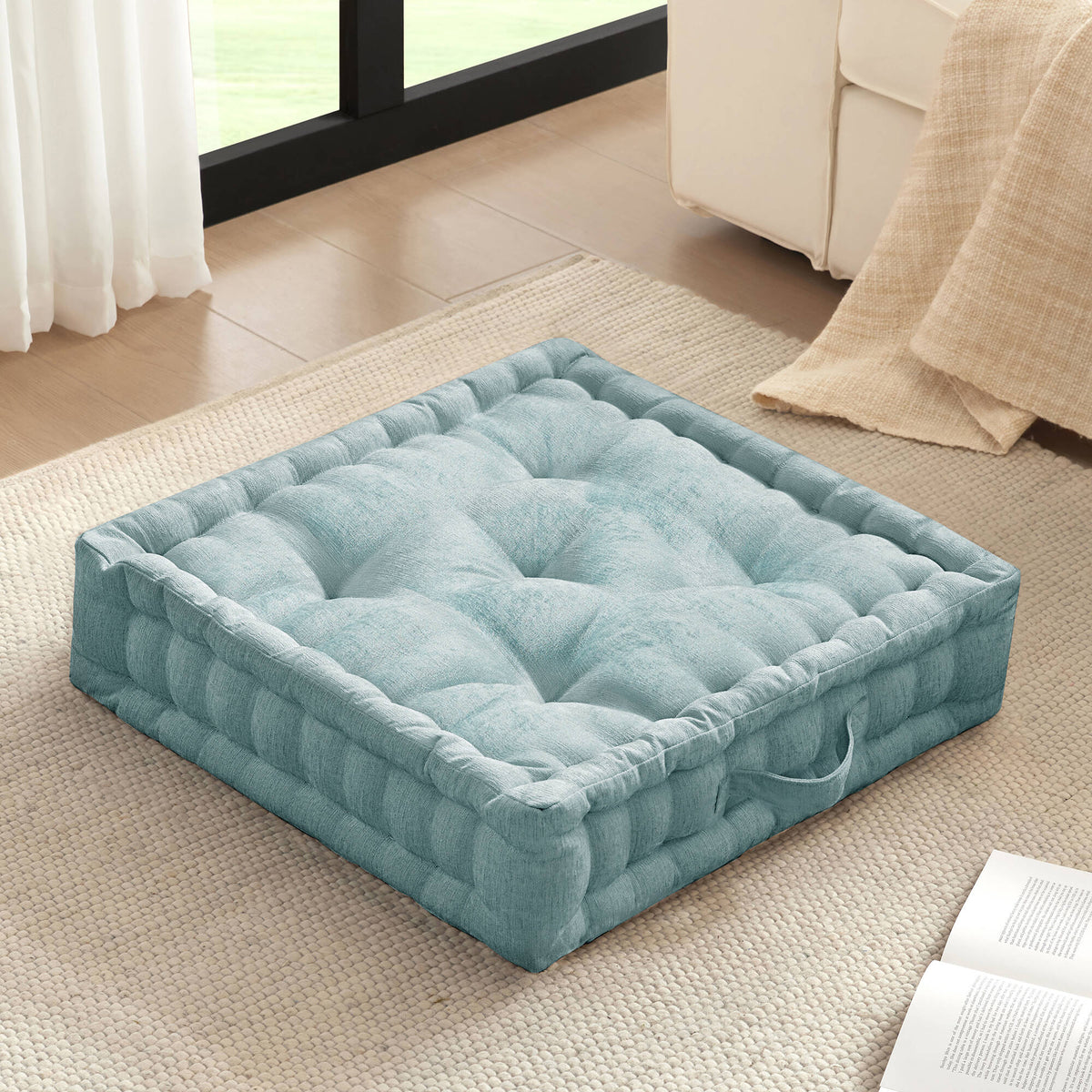 Azza Poly Chenille Square Floor Pillow Cushion - Aqua