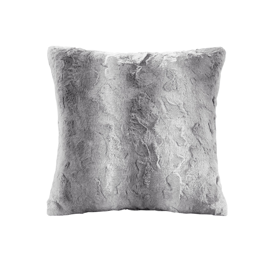 Zuri Faux Fur Square Pillow - Grey