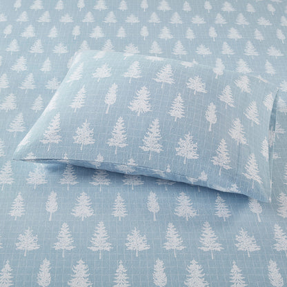Cozy Cotton Flannel Printed Sheet Set - Blue Forest