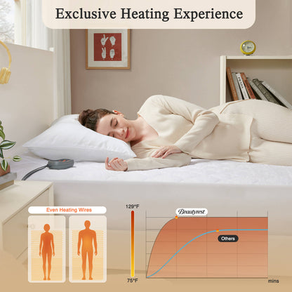 Cotton Deep Pocket Heated Mattress Pad-20 Heat Settings - White