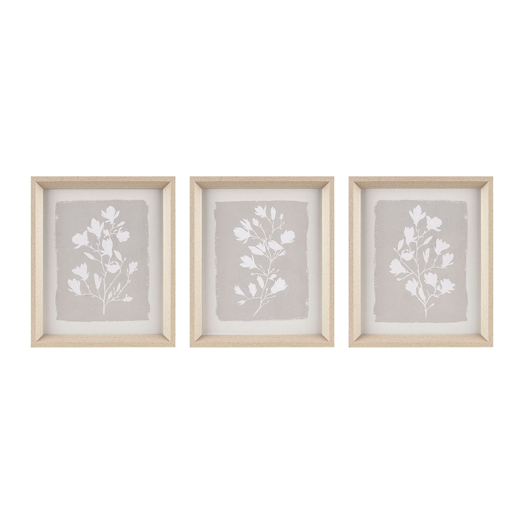 Fair Florets 3-piece Framed Glass Wall Art Set - Beige