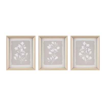 Fair Florets 3-piece Framed Glass Wall Art Set - Beige