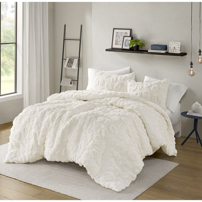 Larissa Animal Chenille Duvet Cover Set - Off-White