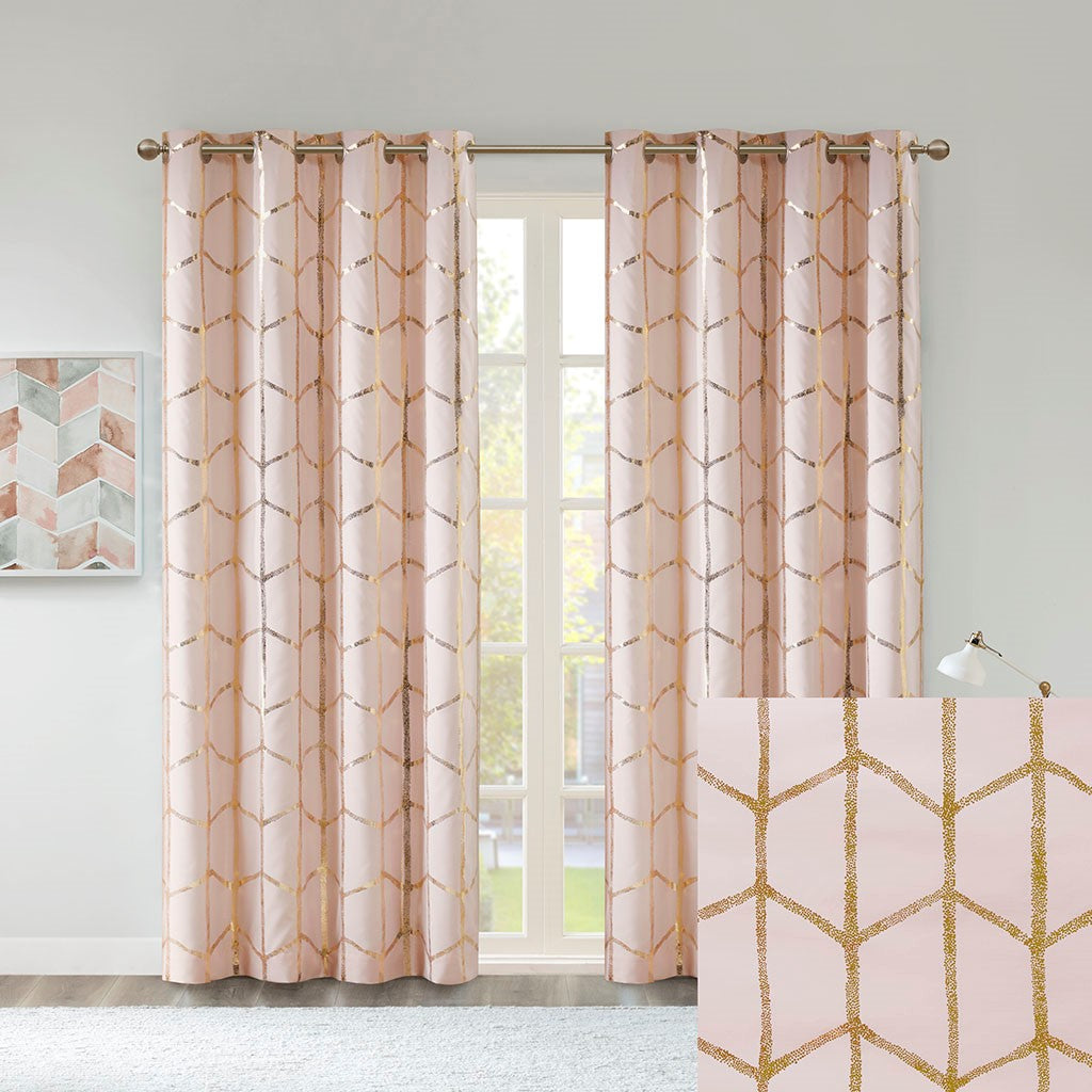 Raina Total Blackout Metallic Print Grommet Top Curtain