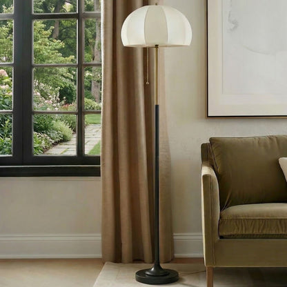 Serin Dimmable Floor Lamp with Dome Shade - Black / Antique Gold