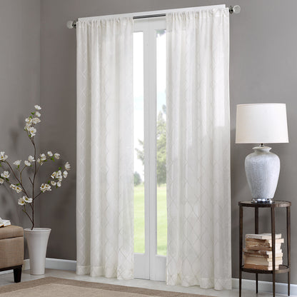 Irina Diamond Sheer Window Curtain Panel - White