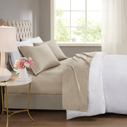 600 Thread Count Cooling Cotton Blend 4 PC Sheet Set - Khaki