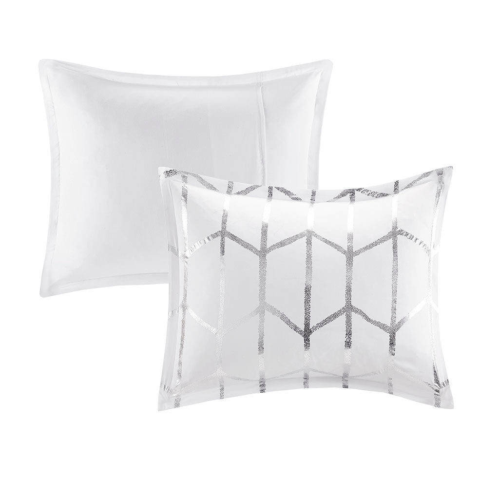 Raina Metallic Printed Comforter Set - White/Silver