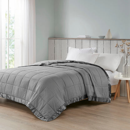 Cambria Oversized Down Alternative Blanket with Satin Trim - Charcoal