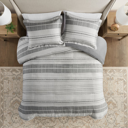 Rhodes 3 Piece Stripe Duvet Cover Set - Grey/Multi