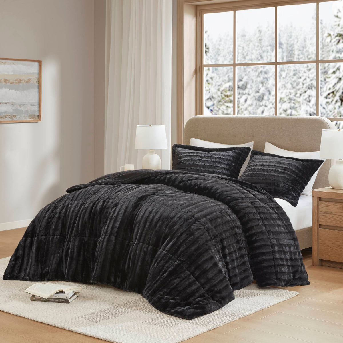 Duke Faux Fur Comforter Mini Set - Black