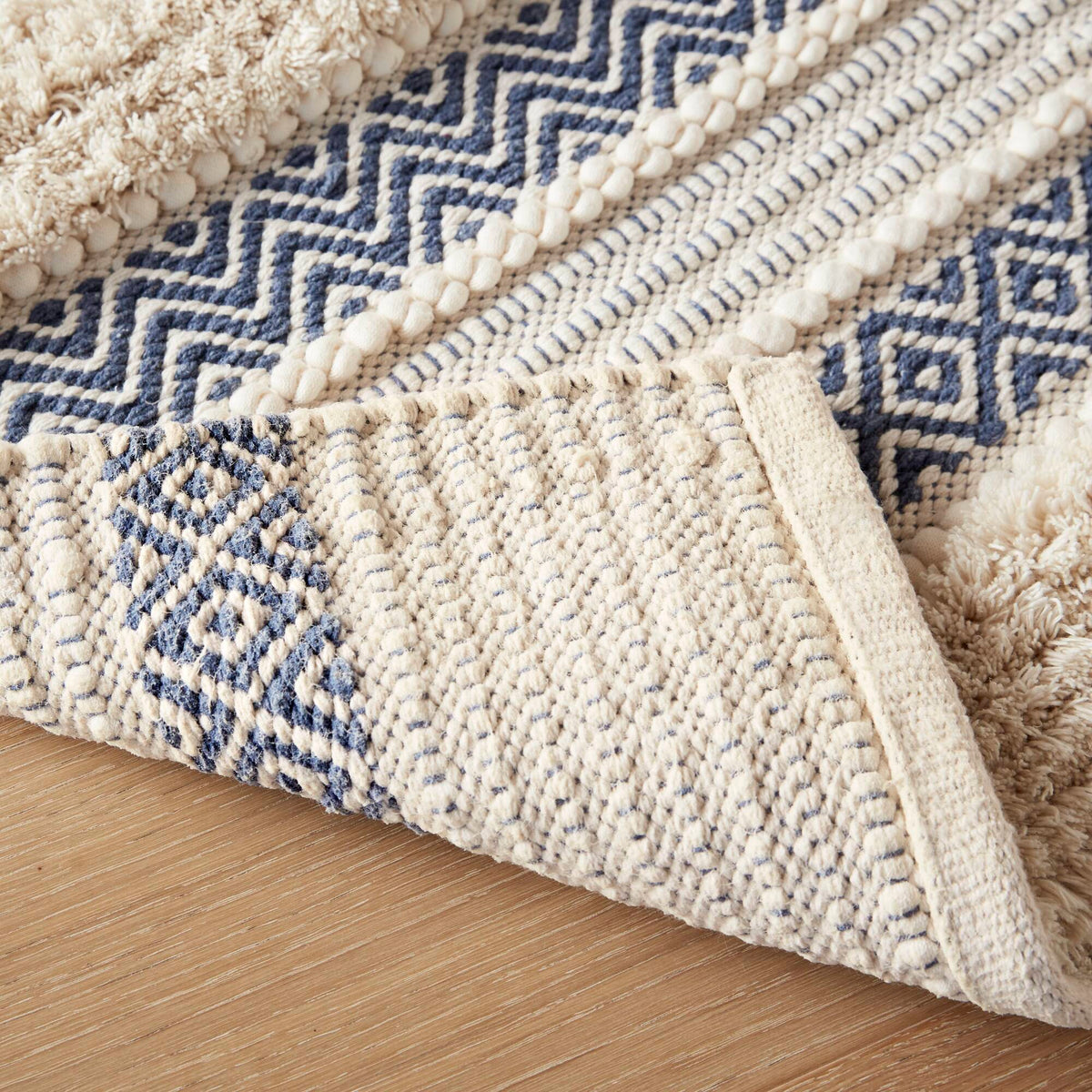 Asher Woven Texture Stripe Bath Rug - Navy