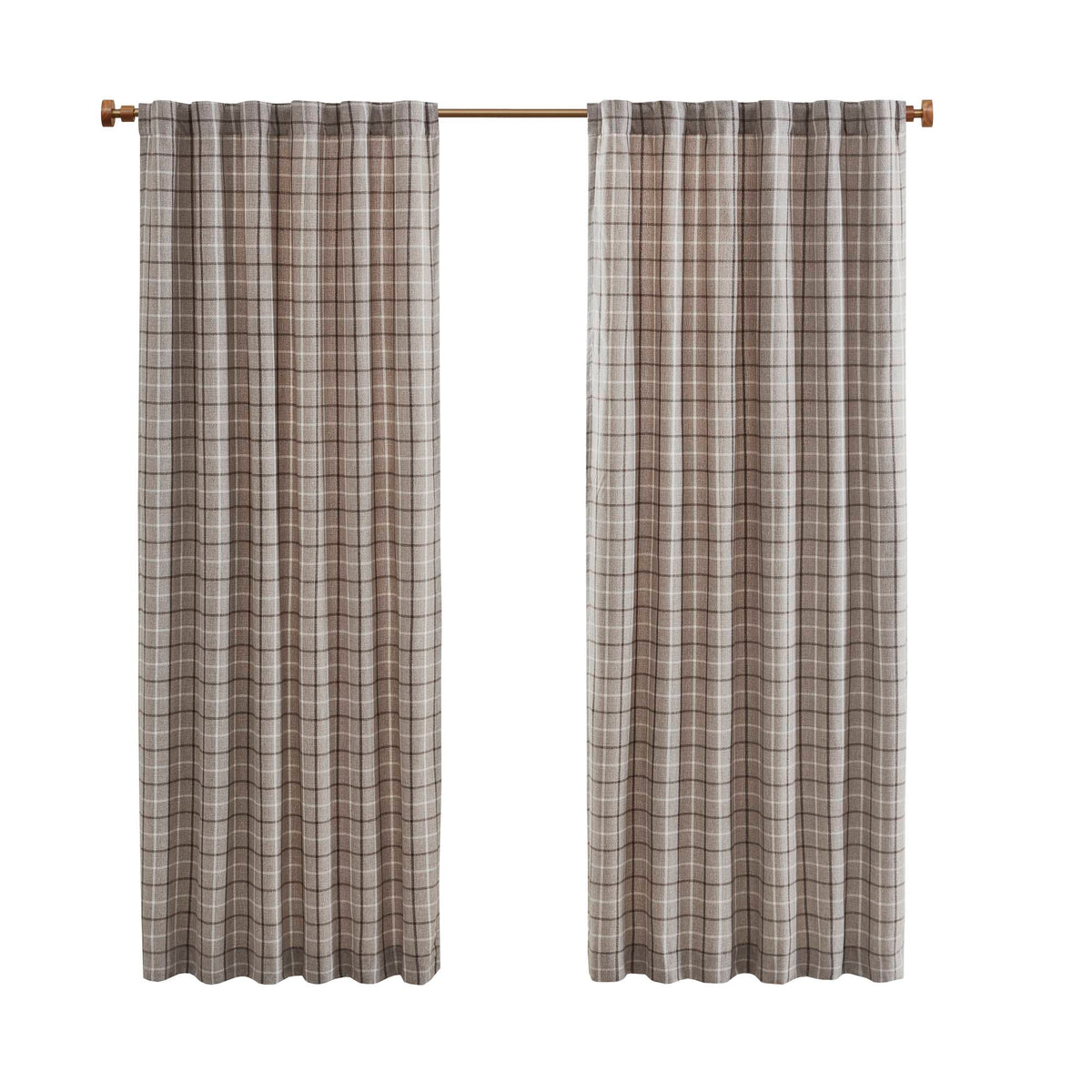 Anaheim Plaid Rod Pocket and Back Tab Curtain Panel with Fleece Lining - Brown