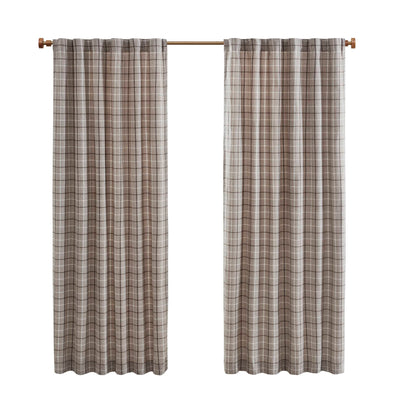 Anaheim Plaid Rod Pocket and Back Tab Curtain Panel with Fleece Lining - Brown