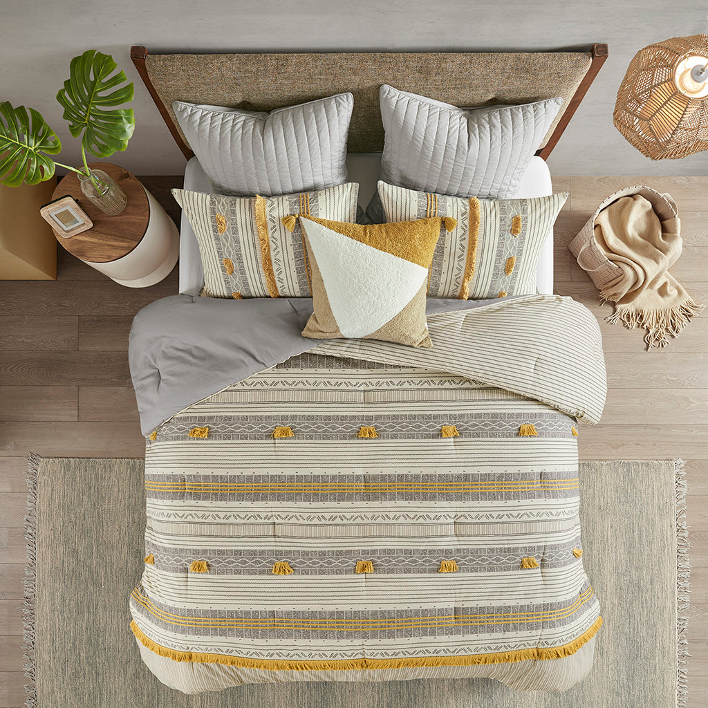 Cody 3 Piece Cotton Comforter Set - Gray/Yellow
