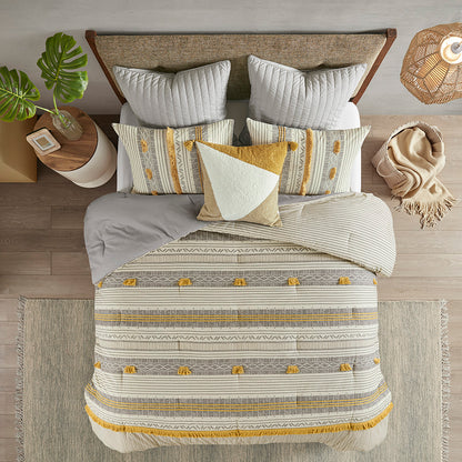 Cody 3 Piece Cotton Comforter Set - Gray/Yellow