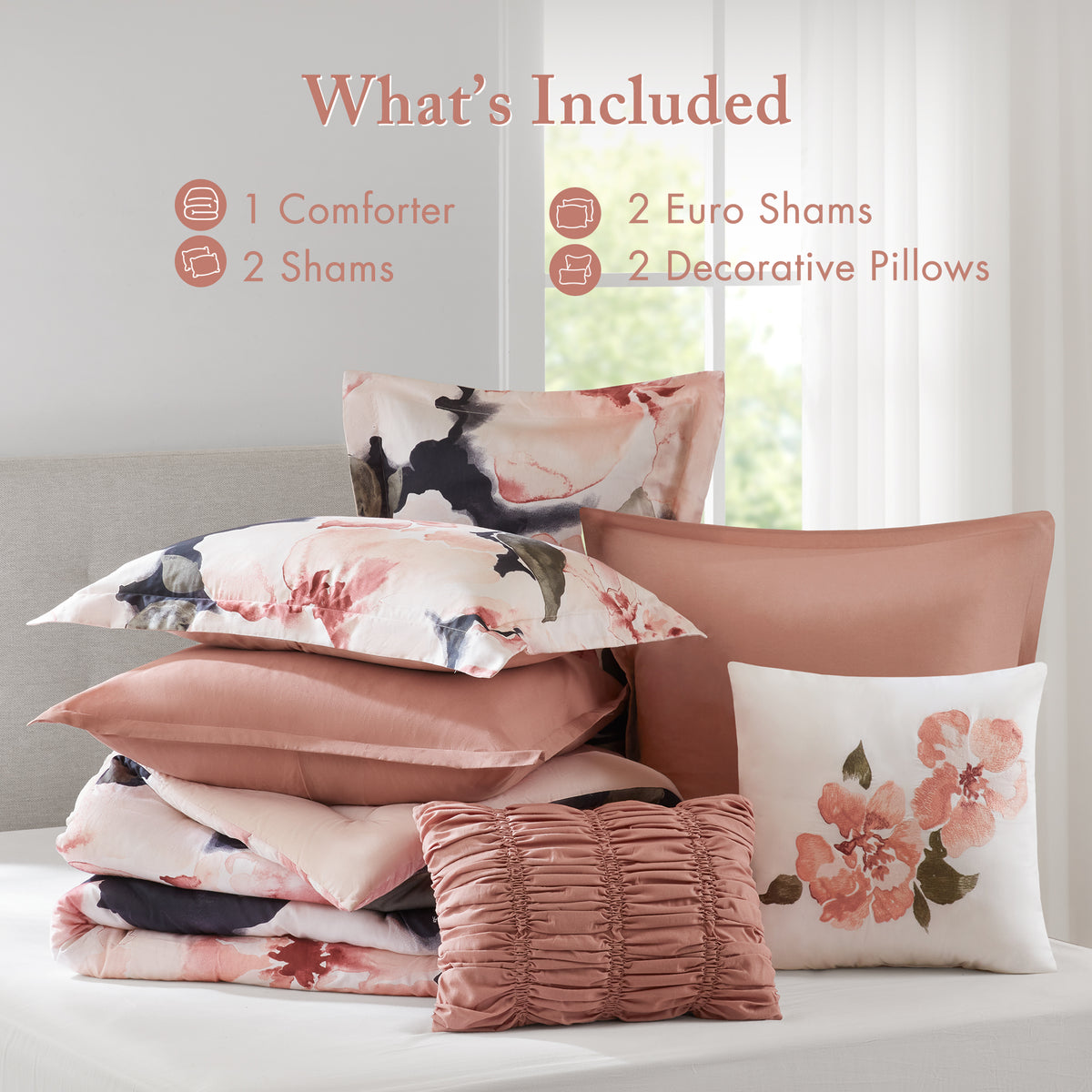Shanti 7pcs Printed Comforter set - Blush