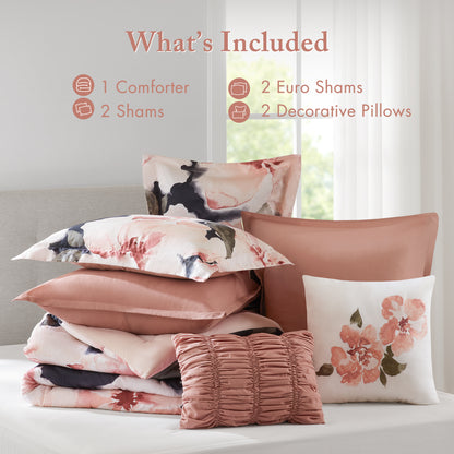 Shanti 7pcs Printed Comforter set - Blush
