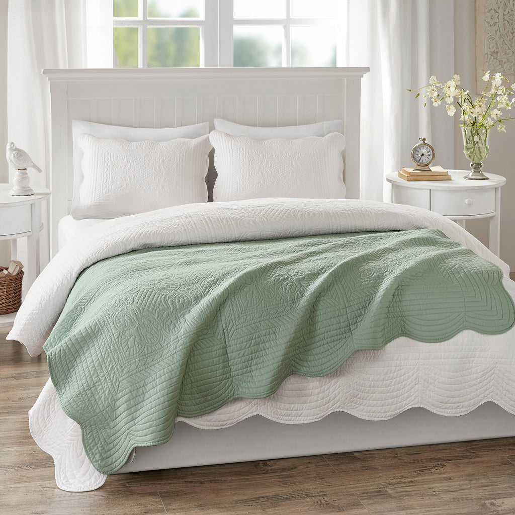 Tuscany Oversized Quilted Throw with Scalloped Edges - Seafoam
