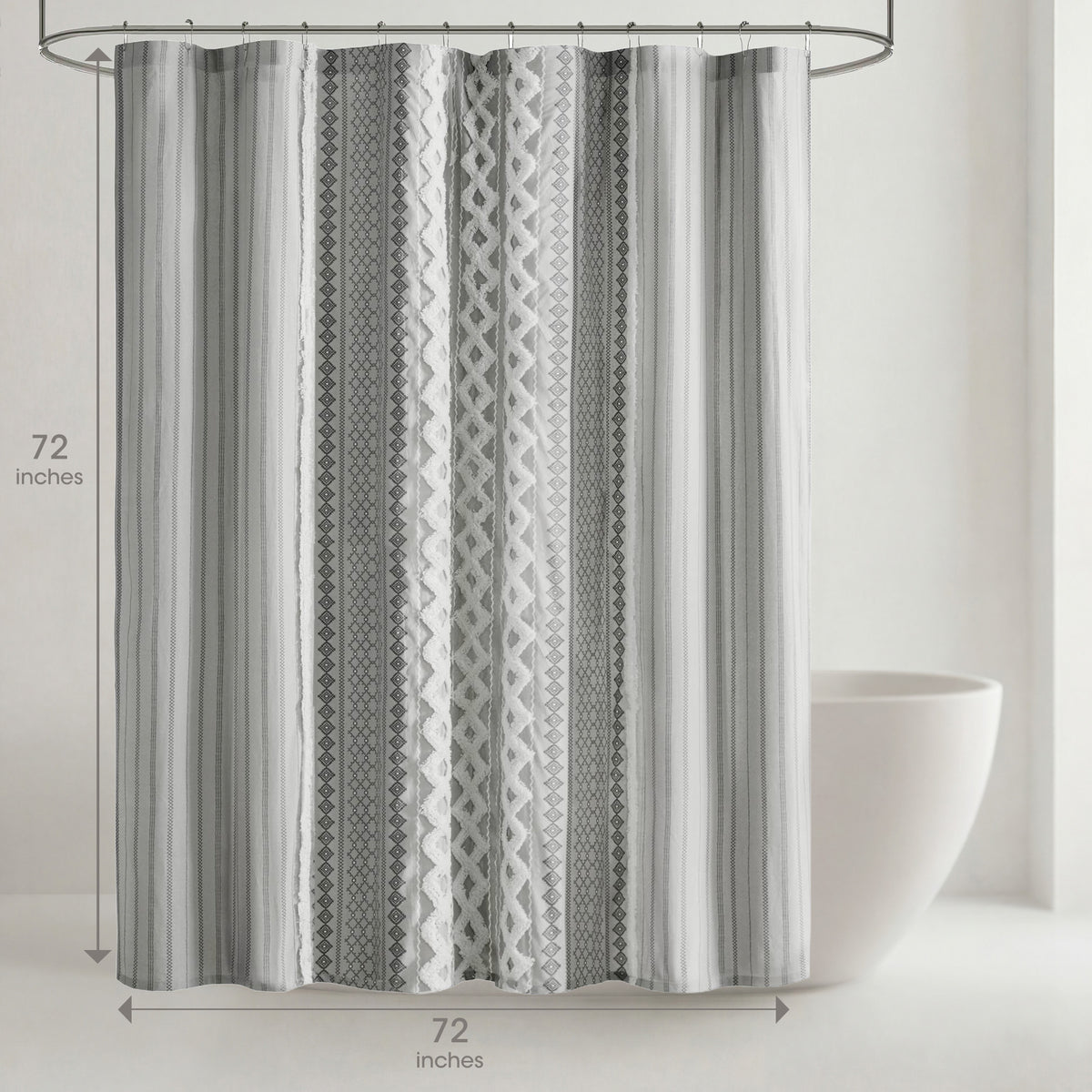 Imani Cotton Printed Shower Curtain with Chenille - Gray
