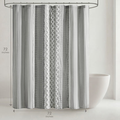 Imani Cotton Printed Shower Curtain with Chenille - Gray