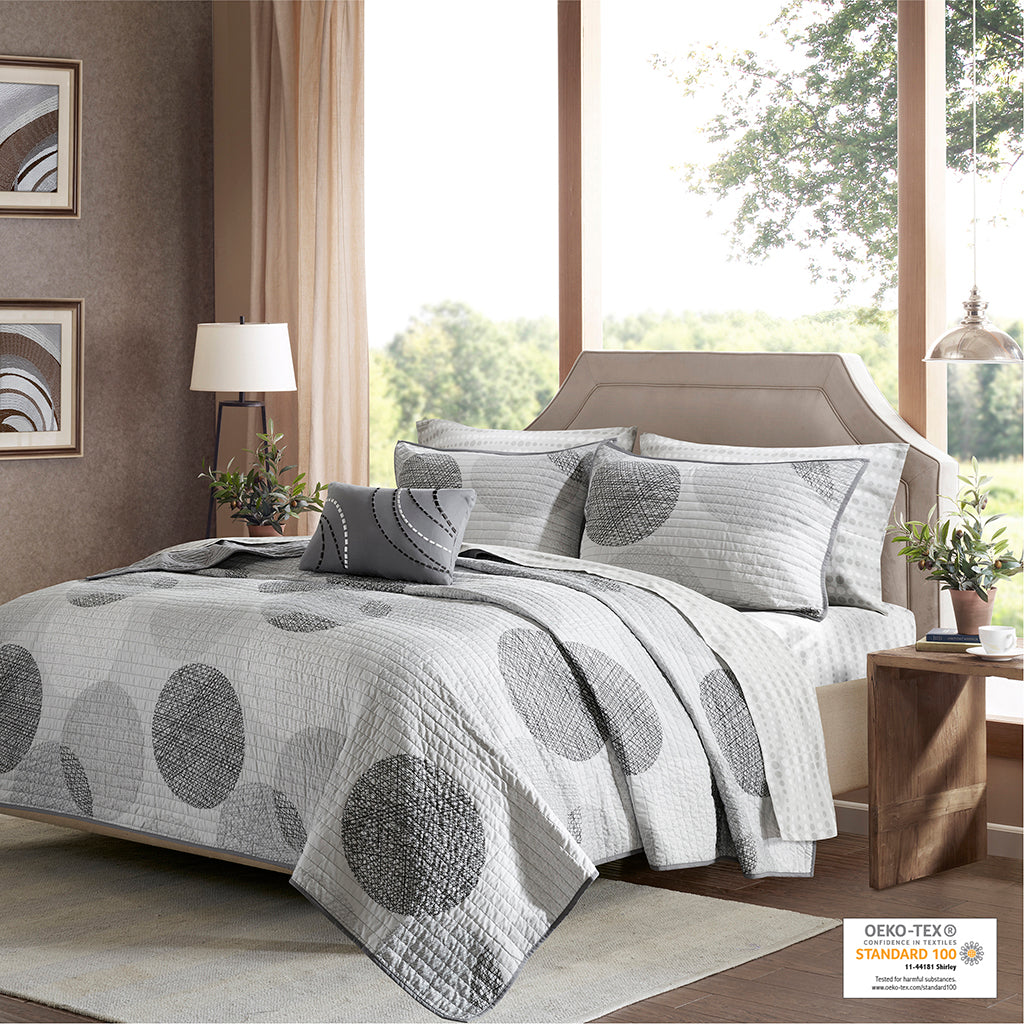 Knowles Quilt Set with Cotton Bed Sheets - Grey