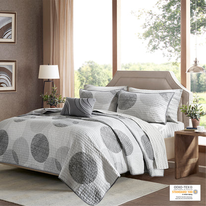 Knowles Quilt Set with Cotton Bed Sheets - Grey