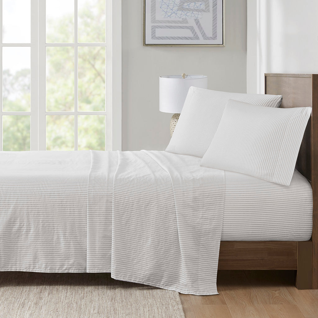 200 Thread Count Printed Cotton Sheet Set - Grey Stripe