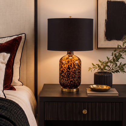 Roux Leopard Pattern Glass Table Lamp - Leopard Print/ Black