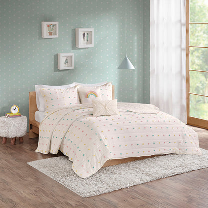 Callie Pom Pom Cotton Jacquard Quilt Set with Throw Pillows - Multi