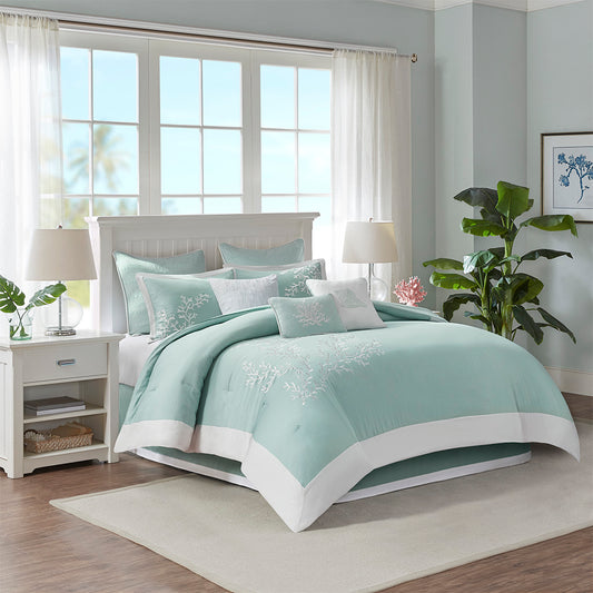 Coastline Oversized Cotton Jacquard Comforter Set - Aqua