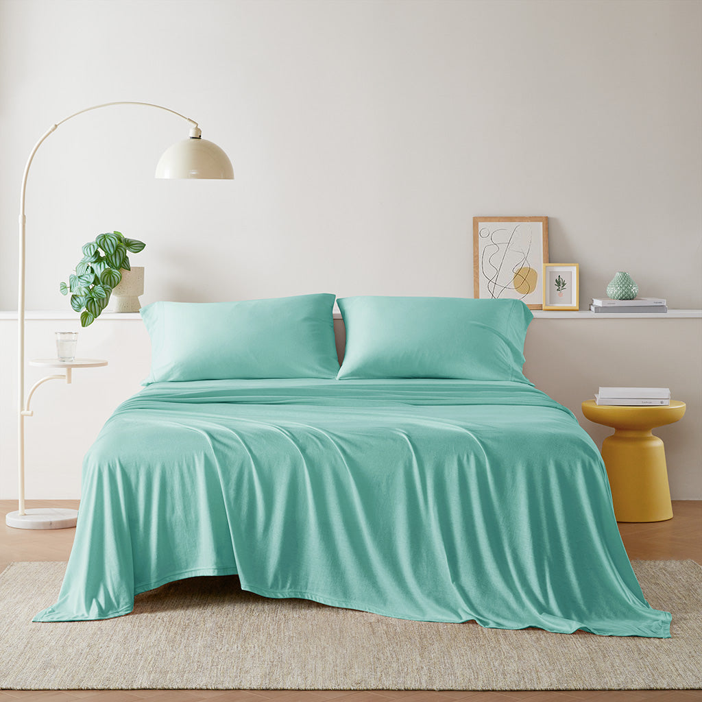 Cotton Blend Jersey Knit All Season Sheet Set - Aqua