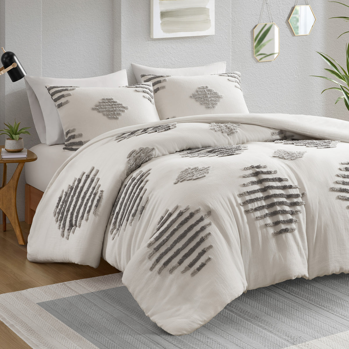 Tahli 3 Piece Cotton Blend Chenille Duvet Cover Set - Gray
