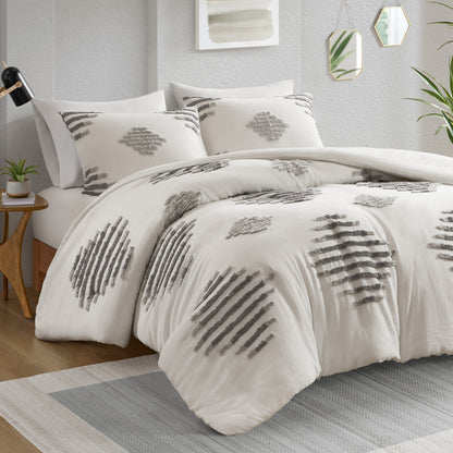 Tahli 3 Piece Cotton Blend Chenille Duvet Cover Set - Gray