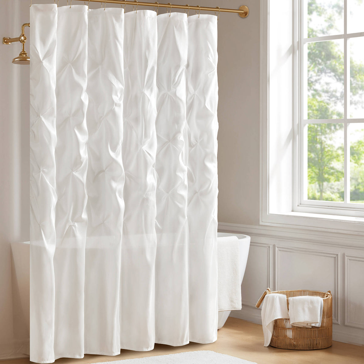 Laurel Tufted Semi-Sheer Shower Curtain - White