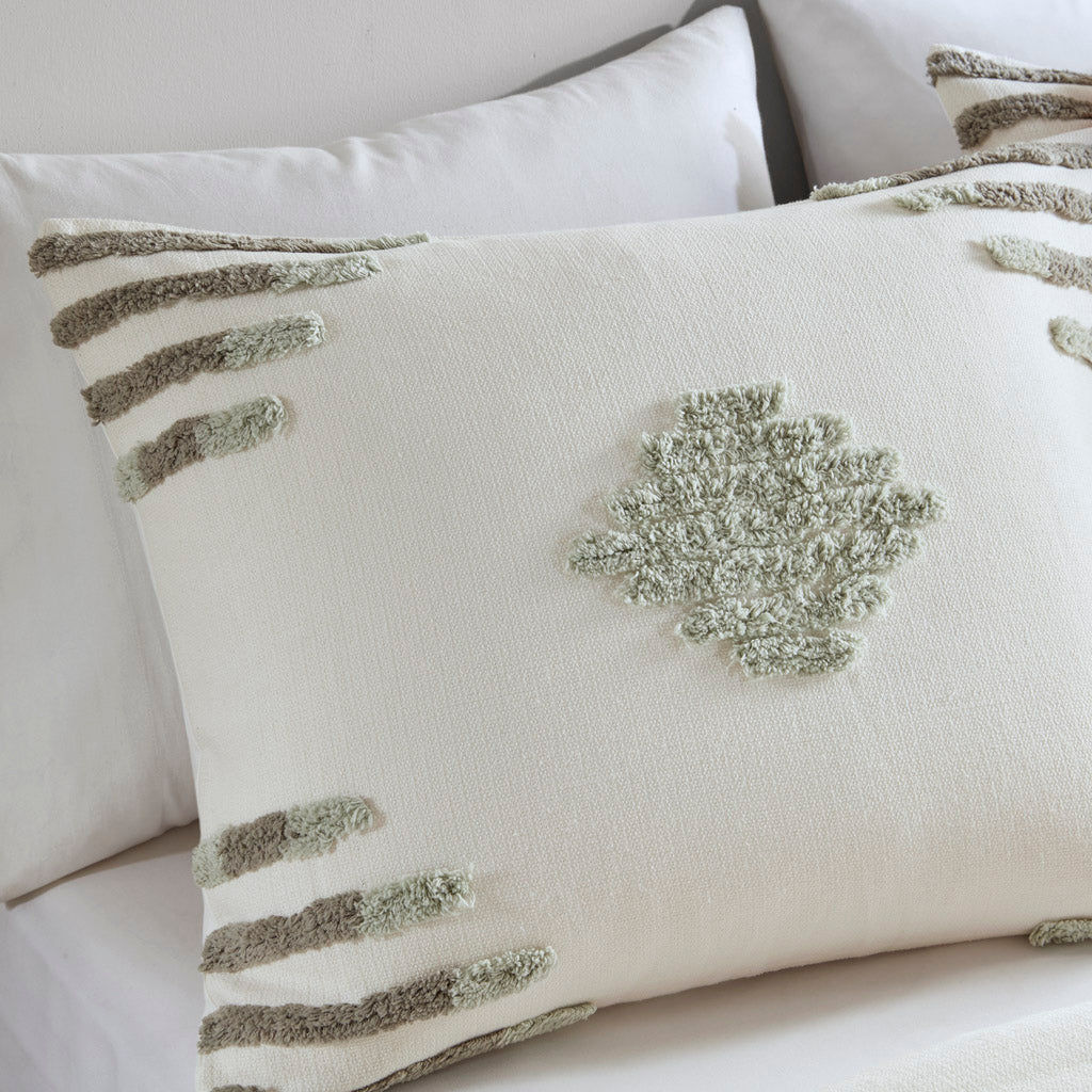 Tahli 3 Piece Cotton Blend Chenille Duvet Cover Set - Green/Ivory
