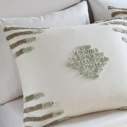 Tahli 3 Piece Cotton Blend Chenille Duvet Cover Set - Green/Ivory
