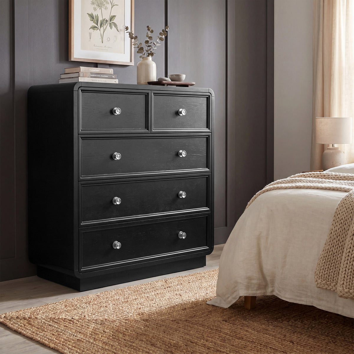 Deco 5 Drawer Dresser - Black Satin