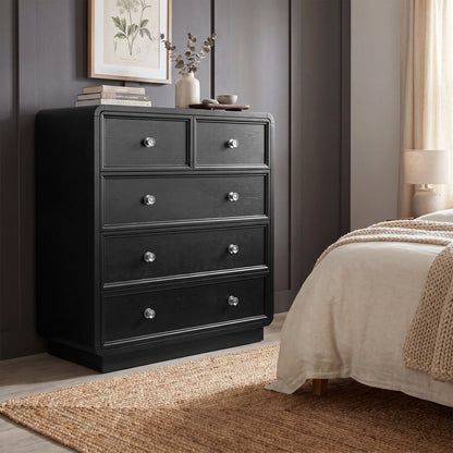 Deco 5 Drawer Dresser - Black Satin