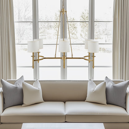 Elegenza 6-light Chandelier with Fabric Drum Shades - Antique Gold