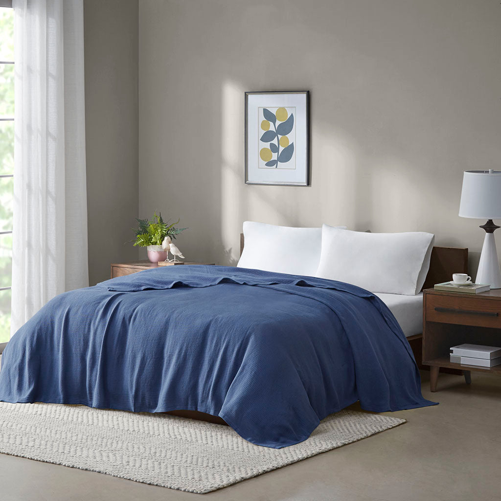 Freshspun Basketweave Cotton Blanket - Navy
