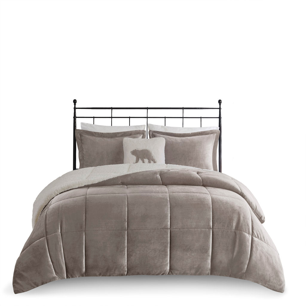 Alton Plush to Sherpa Down Alternative Comforter Set - Grey/Ivory