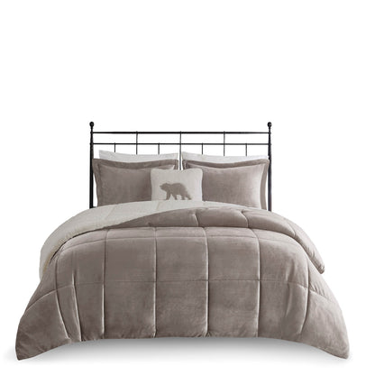 Alton Plush to Sherpa Down Alternative Comforter Set - Grey/Ivory