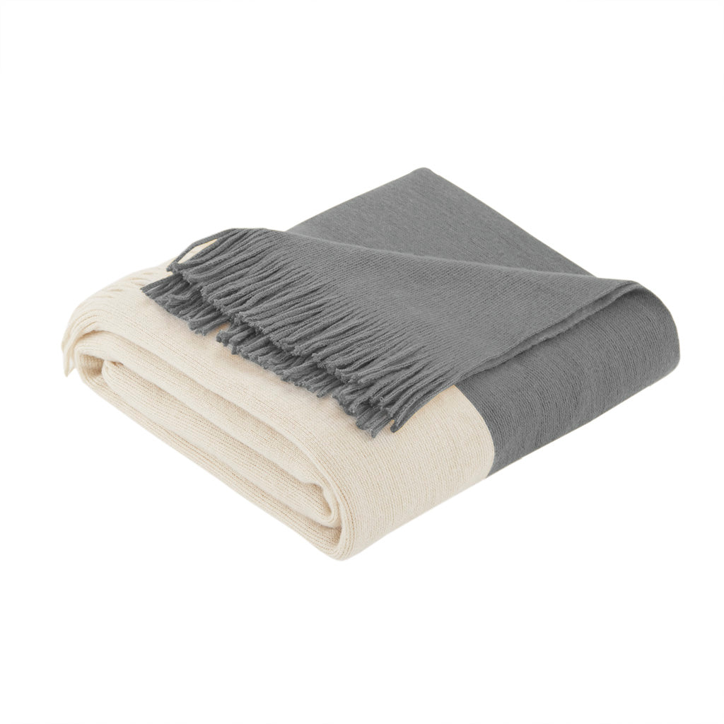 Stockholm Color Block Faux Cashmere Throw - Grey