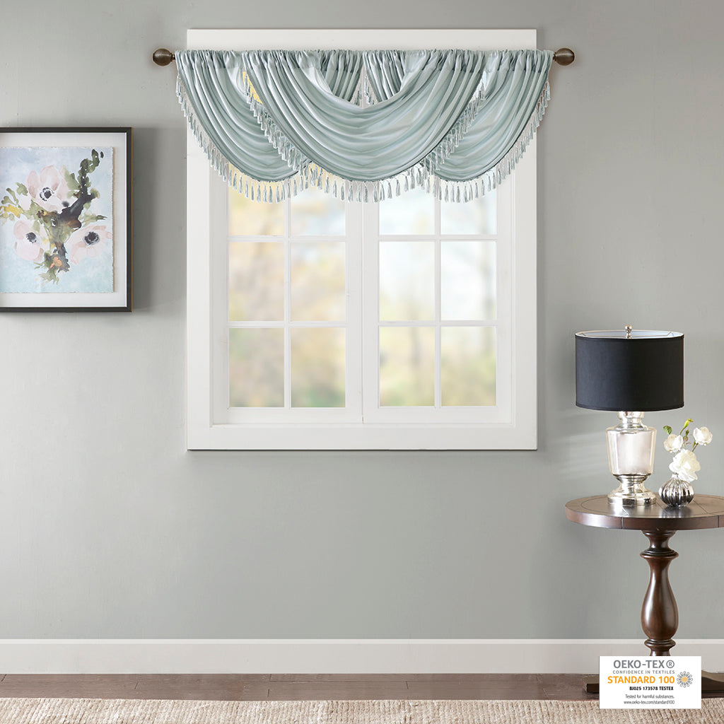 Elena Faux Silk Waterfall Embellished Valance - Dusty Aqua