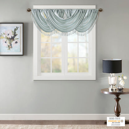 Elena Faux Silk Waterfall Embellished Valance - Dusty Aqua