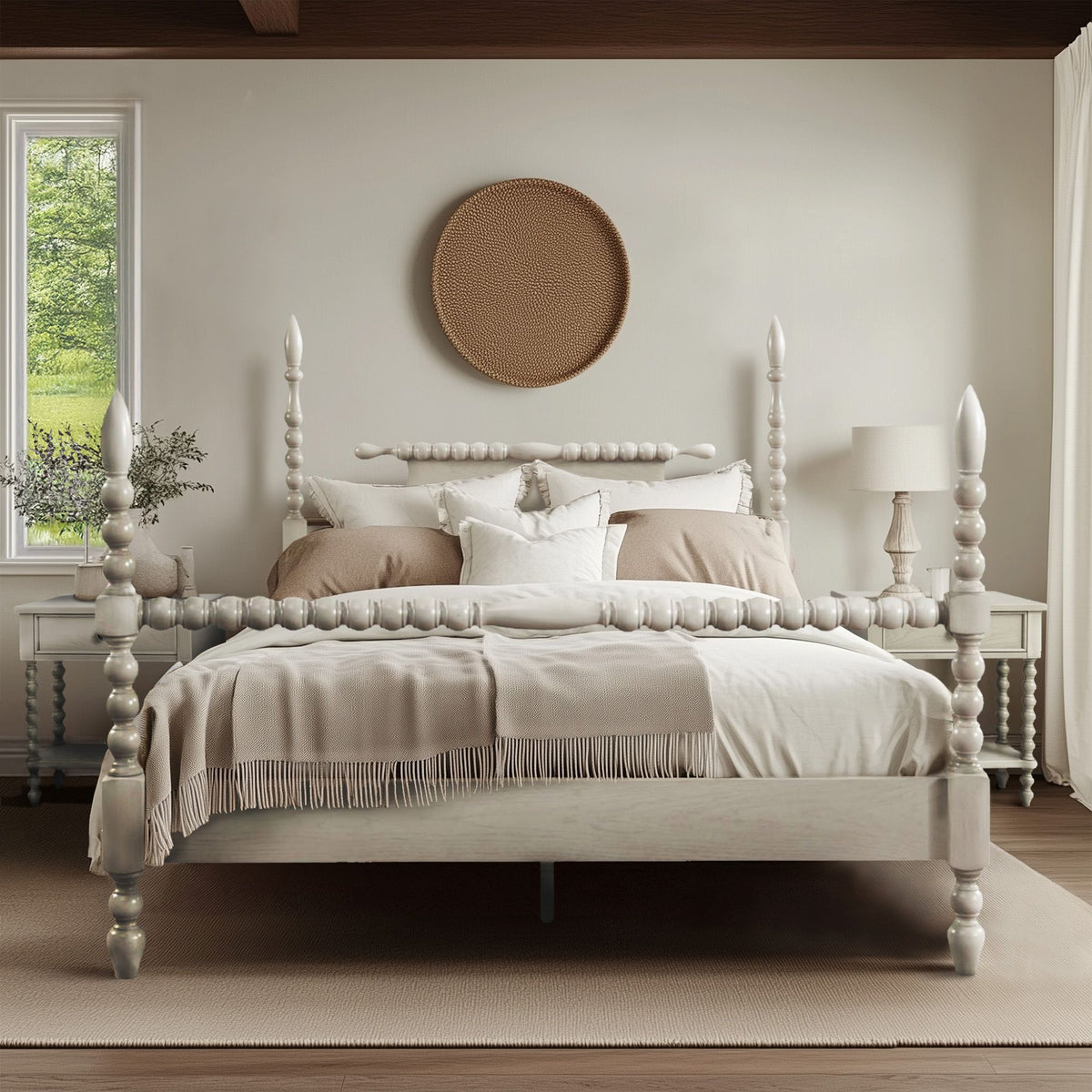 Beckett Turned Wood Spindle Bed - Antique Cream