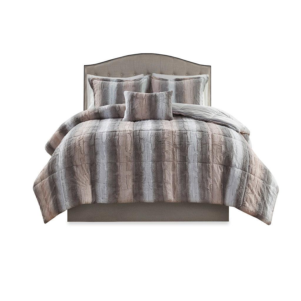 Zuri Faux Fur Comforter Set - Blush/Grey